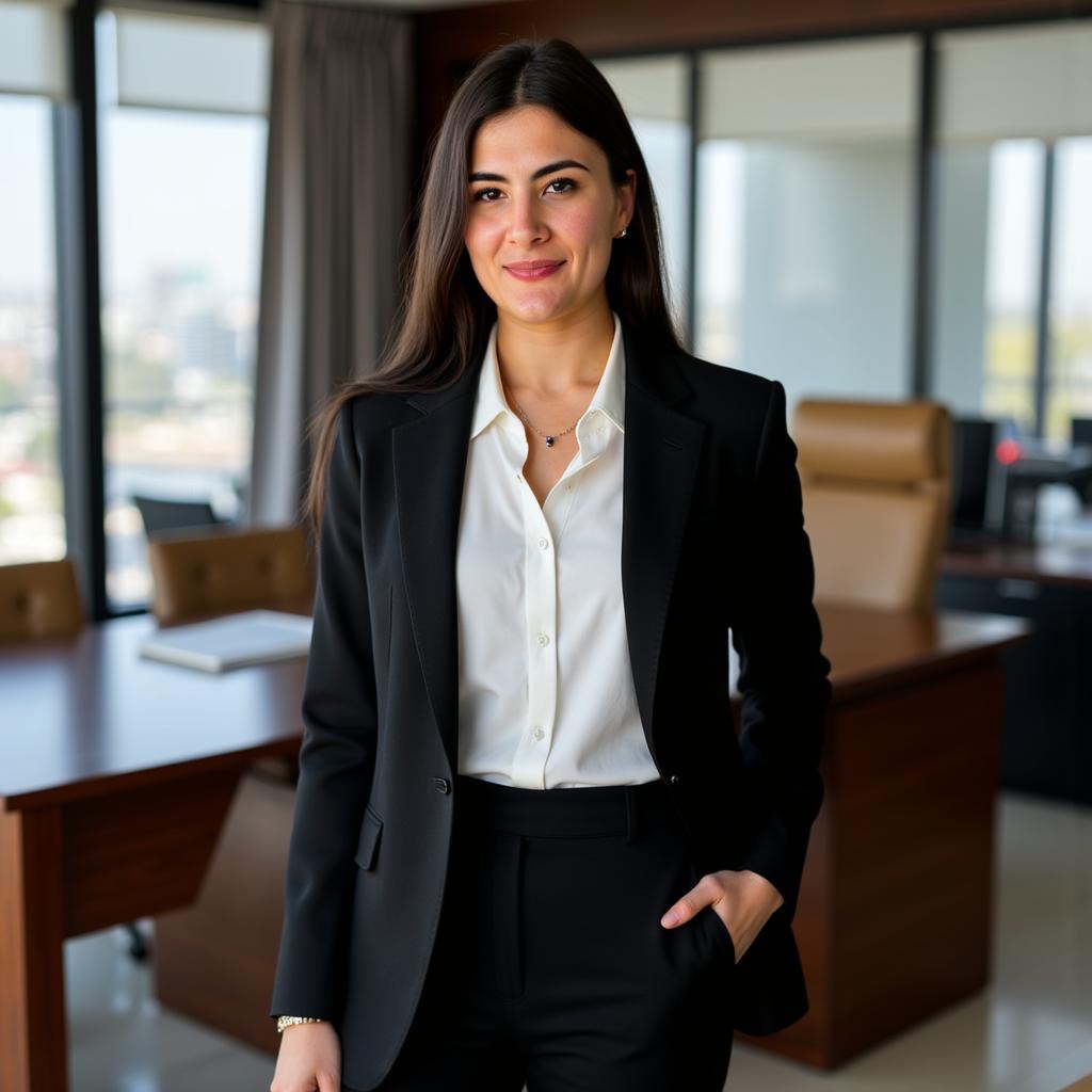 Portrait of Rhiannon Barbagallo with arms crossed in pink blazer